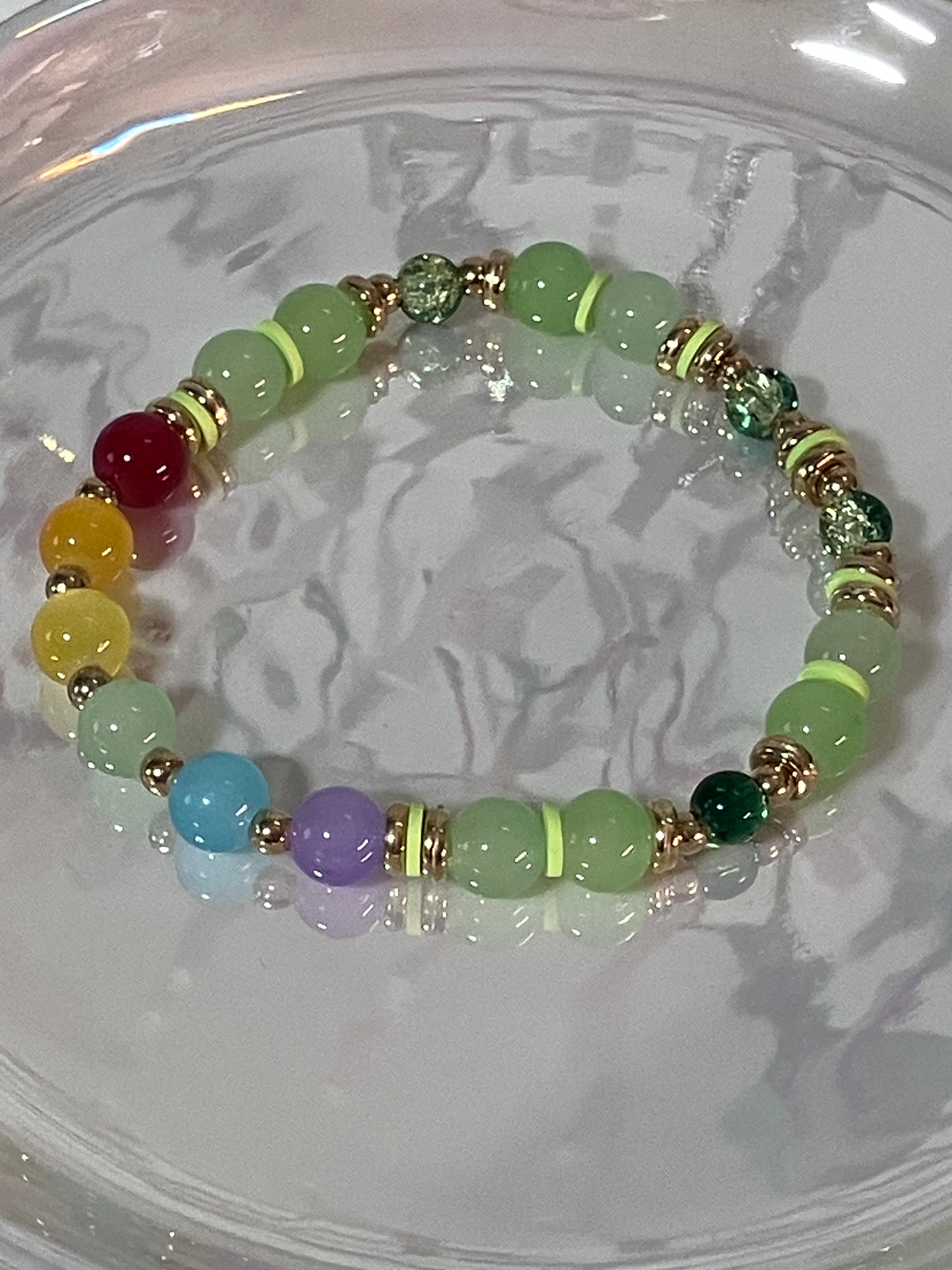 Rainbow and green bracelet!!￼￼￼