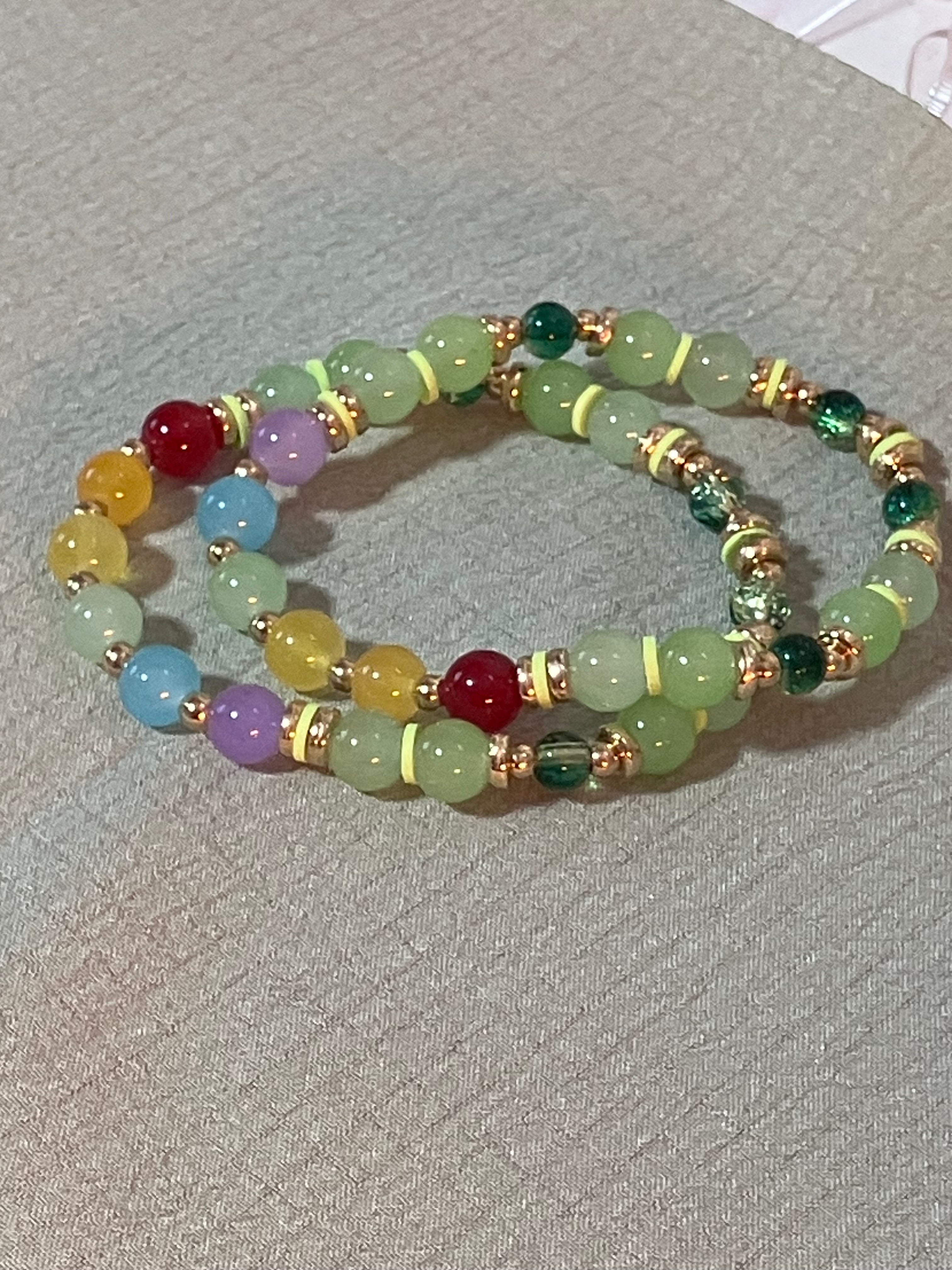 Rainbow and green bracelet!!￼￼￼